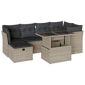vidaXL Salon de jardin avec coussins 7 Pièces gris clair résine tressée