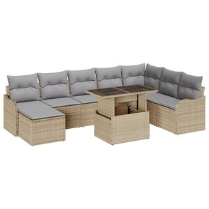 Ensemble de Canapés de Jardin de 9 Pièces avec Coussins Beige en Rattan Poly