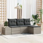 vidaXL Ensemble de 4 Canapés de Jardin avec Coussins Gris Clair Rattan