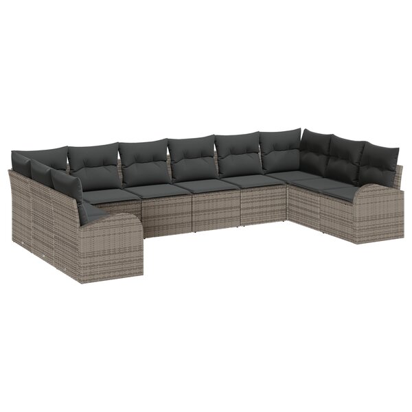 Ensemble de canapés de jardin vidaXL 10 pièces avec coussins gris en rattan synthétique