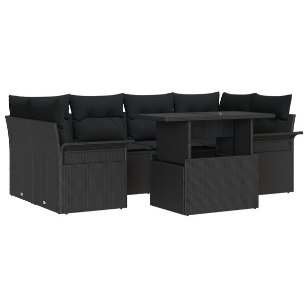 Set de canapé de jardin vidaXL 7 pièces avec coussins Rotin Poly Noir