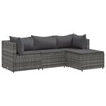 vidaXL Salon de jardin 4 Pièces avec coussins Gris Résine tressée