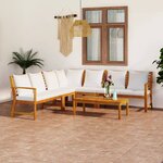 vidaXL Salon de jardin 6 Pièces avec coussin Crème Bois d'acacia solide