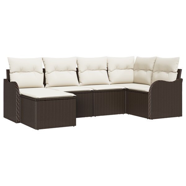 Ensemble de Salon de Jardin vidaXL 6 Pièces avec Coussins Marron Rattan Poly
