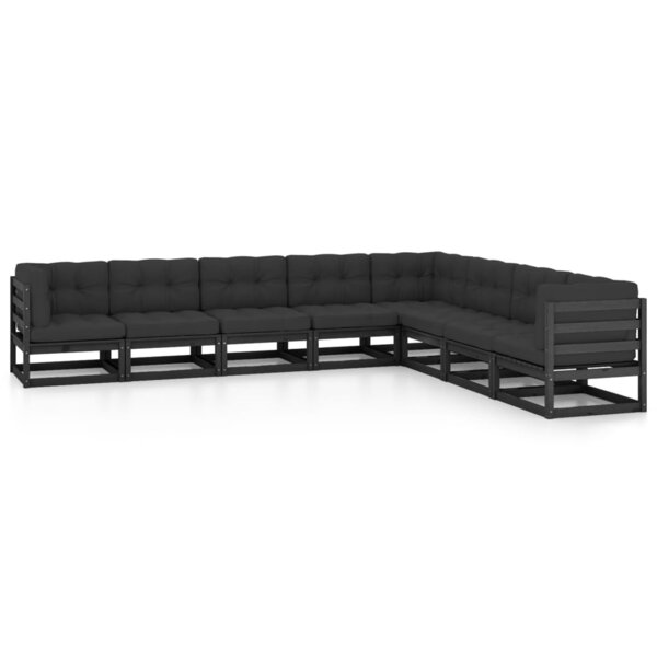 Salon de jardin meuble d'extérieur ensemble de mobilier 8 pièces avec coussins noir bois de pin massif 02_0017647