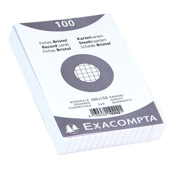 Paquet de 100 Fiches BRISTOL BLANC 100/150 5X5 S/FILM EXACOMPTA