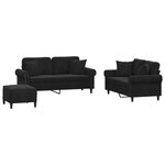 vidaXL Ensemble de canapés 3 Pièces avec coussins noir velours