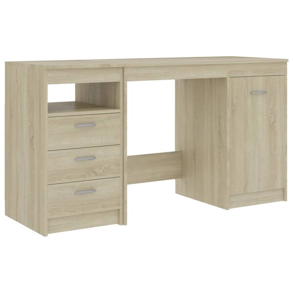 Bureau table poste de travail meuble d'ordinateur informatique étude chêne sonoma 140 x 50 x 76 cm bois d’ingénierie brun 02_0023655
