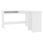 Bureau table poste de travail meuble d'ordinateur informatique étude d'angle en forme de L 120 x 140 x 75 cm blanc 02_0023681
