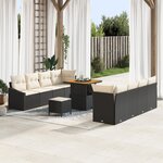 Ensemble de sofa de jardin vidaXL 11 pièces avec coussins noir poly rotin acacia