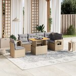 vidaXL Salon de jardin avec coussins 7 Pièces beige résine tressée