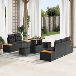Ensemble de 8 Pièces de Canapés de Jardin avec Coussins en Poly Rattan Noir Acacia