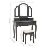 vidaXL Ensemble de coiffeuse avec tabouret Gris 100x40x146cm Paulownia