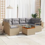Ensemble de canapé de jardin de 7 pièces avec coussins beige poly rotin acacia