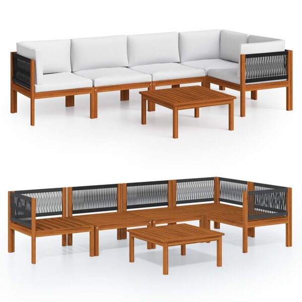 vidaXL Salon de jardin 6 Pièces avec coussins Crème Bois d'acacia solide