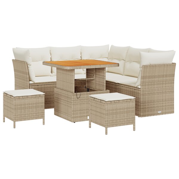 Ensemble de canapé de jardin vidaXL 8 pièces avec coussins beige en poly rattan