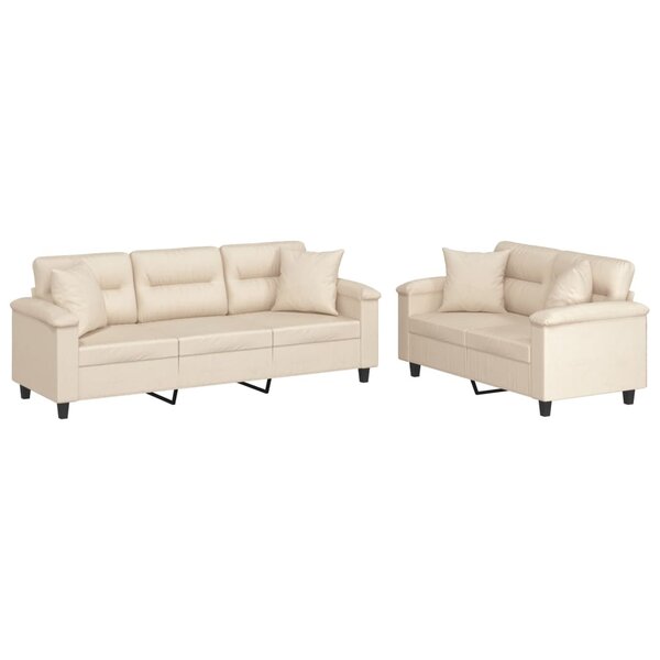 vidaXL Ensemble de canapés 2 Pièces avec coussins Beige Tissu microfibre