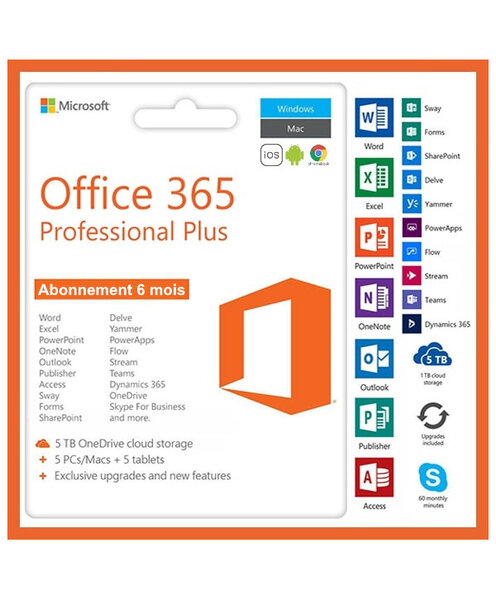 Microsoft Office 365 (PC  Mac  iOS  Android  Chromebook) - Validité 6-12 mois - Licence à télécharger