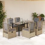 vidaXL Ensemble à manger de jardin et coussins 7 Pièces beige poly rotin