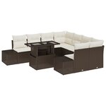 vidaXL Ensemble de canapé de jardin 9 pièces avec coussins Marron Poly rotin