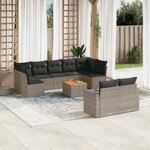 vidaXL Salon de jardin avec coussins 10 Pièces gris résine tressée