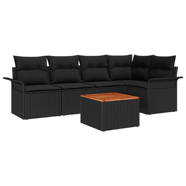vidaXL Ensemble de canapé de jardin 6 pièces avec coussins Noir Poly Rotin Acacia