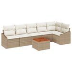 vidaXL Ensemble de canapé de jardin 7 pièces avec coussins Beige Poly Rotin Acacia