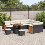 Ensemble de Canapé de Jardin de 12 Pièces vidaXL avec Coussins Noir en Poly Rattan Acacia