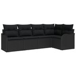 Ensemble de canapé de jardin 5 pièces avec coussins en poly rotin noir vidaXL