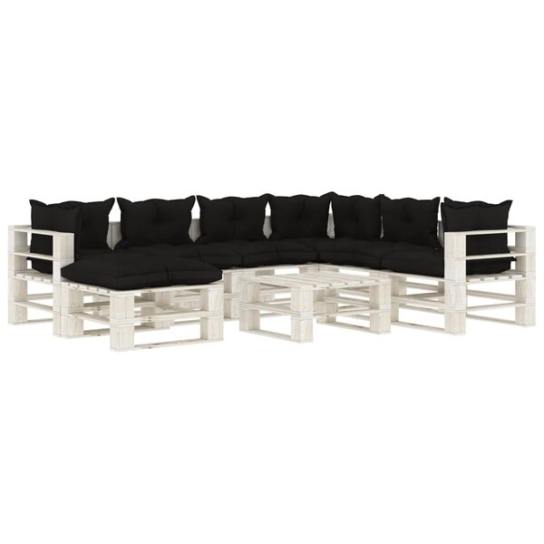 vidaXL Salon palette de jardin 8 Pièces avec coussins noir bois