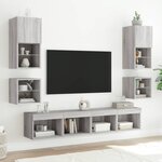 vidaXL Tables de chevet murales avec lumières LED 2 Pièces sonoma gris