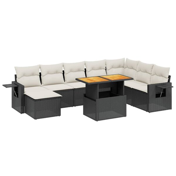 vidaXL Salon de jardin 9 Pièces avec coussins noir résine tressée