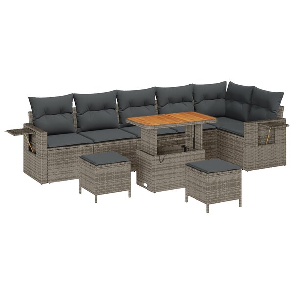 Canapé de jardin 9 pièces avec coussins gris en rotin synthétique acacia