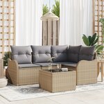Ensemble de canapé de jardin 5 pièces avec coussins en poly rotin noir