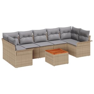 vidaXL Canapés de jardin 8 pièces avec coussins Beige Rotin Acacia