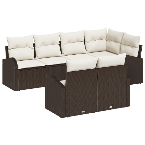 vidaXL Ensemble de salon de jardin 7 pièces avec coussins en poly rotin marron
