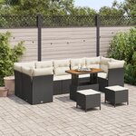 Ensemble de Canapés de Jardin 10 Pièces avec Coussins Rattan Poly Noir Acacia
