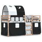 vidaXL Lit superposé avec rideaux blanc/noir 90x200 cm bois pin massif