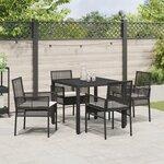 Ensemble de salle à manger de jardin 5 pièces avec coussins en poly rattan noir
