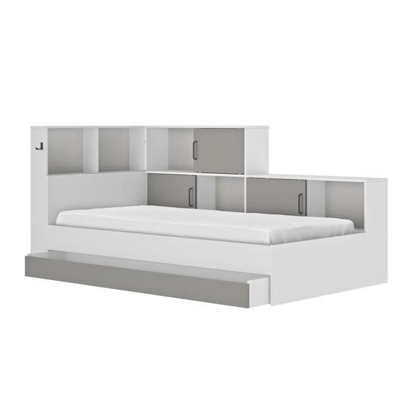 Lit enfant avec rangements - blanc et gris - 90 x 200 cm