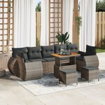 Ensemble de Sofa de Jardin vidaXL 10 pièces avec Coussins Gris Poly Rattan Acacia