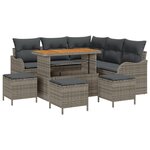 Ensemble de canapé de jardin 9 pièces avec coussins gris en rattan poly