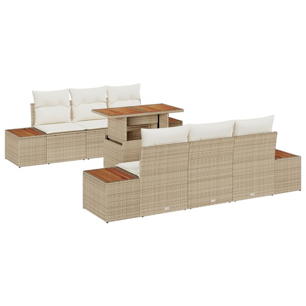 Ensemble de canapé de jardin 7 pièces vidaXL avec coussins beige en poly rattan