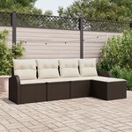 Ensemble de canapé de jardin vidaXL 5 pièces avec coussins Marron Poly Rotin