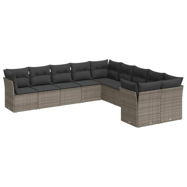 vidaXL Salon de jardin avec coussins 10 Pièces gris résine tressée