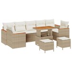 Ensemble de 10 Canapés de Jardin avec Coussins Beige en Rotin Poly Acacia