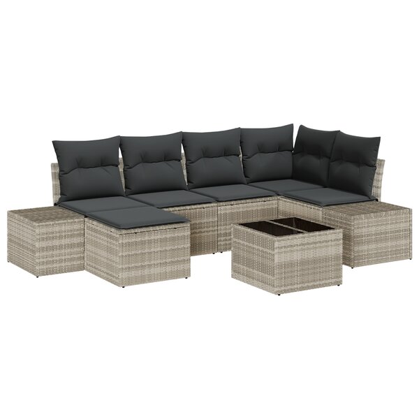 vidaXL Ensemble de canapés de jardin 7 pièces avec coussins Gris poly rotin