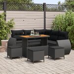 Ensemble de canapés de jardin 9 pièces avec coussins en poly rotin noir et acacia