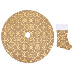 vidaXL Jupe de sapin de Noël de luxe avec chaussette Jaune 90 cm Tissu