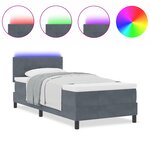 Lit boxspring vidaXL avec matelas et LED gris foncé 90x200 cm en velours